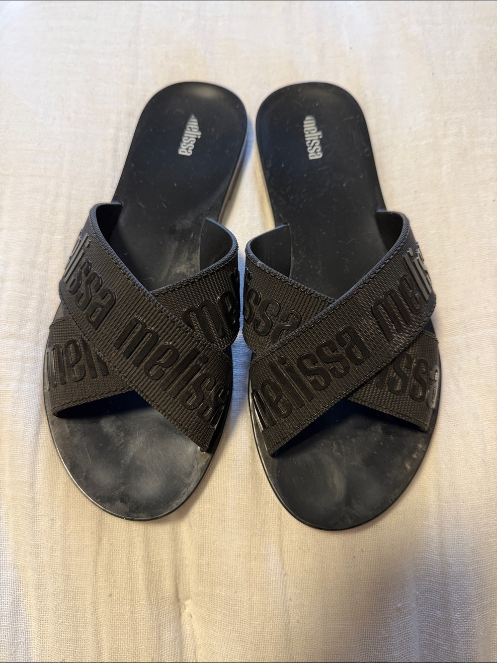 Melissa Black Crisscross Logo Slide Sandals